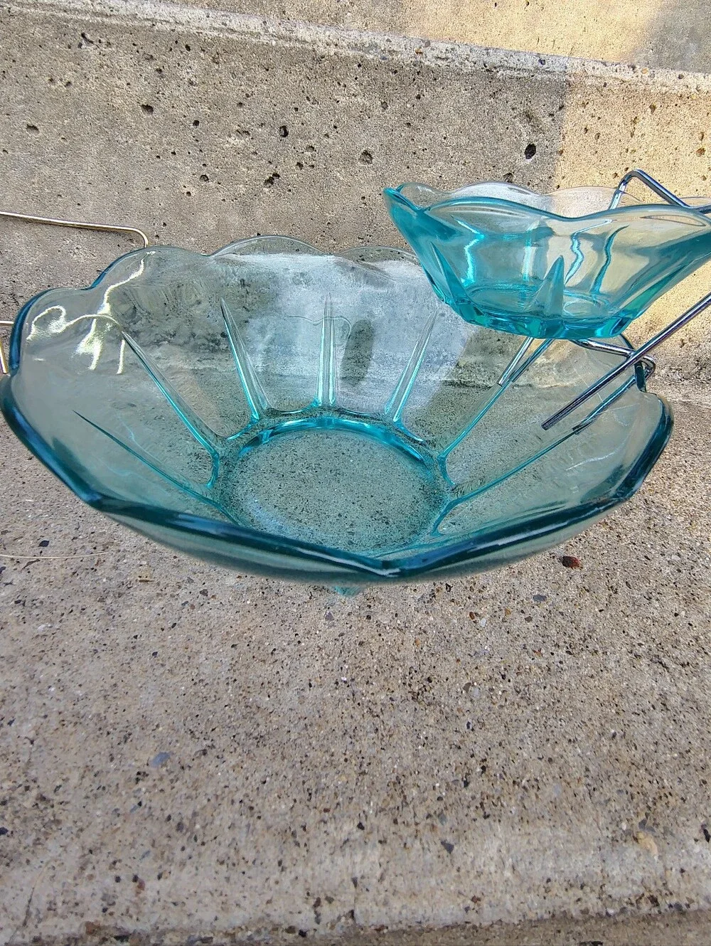 Vintage Anchor Hocking Swedish Modern Aquamarine Chip Dip Set B1000/80 MCM Box